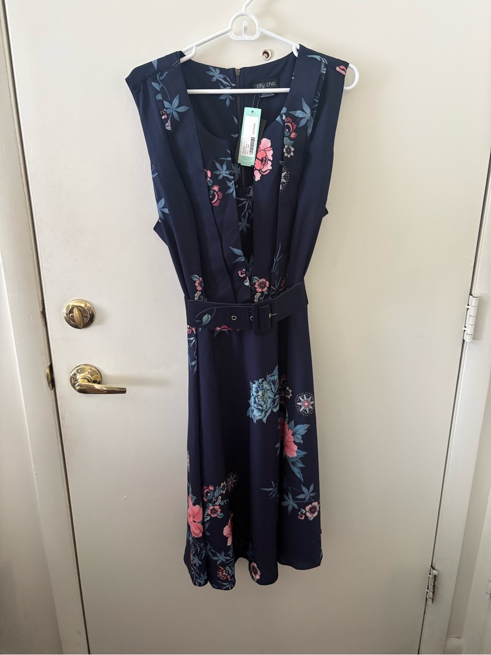 City Chic Women Sz 20W Aika floral A line belted midi dress - Picture 3 of 11